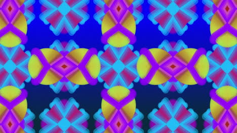 Animation-Des-Flash-Sale-Textes-Auf-Gelben-Quadraten-über-Einem-Blauen-Und-Rosa-Kaleidoskopischen-Muster