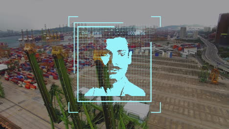 Animation-Zur-Datenverarbeitung-Mit-Portraits-über-Containerhafen