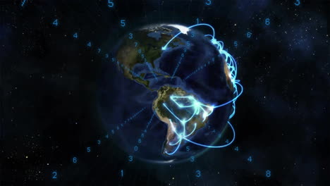 Animation-Eines-Globus-Mit-Wachsendem-Leuchtend-Blauem-Netzwerk,-Das-Im-Weltraum-Rotiert