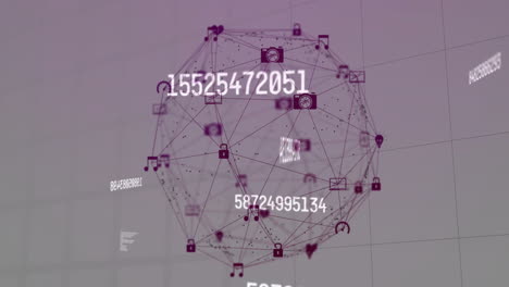 Animation-of-network-of-connections-with-icons-and-data-processing-over-white-background