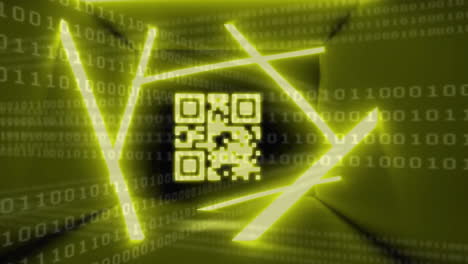 Animation-of-qr-code-and-binary-coding-data-processing-over-glowing-neon-lines