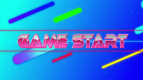 Animation-of-game-start-text-in-pink-metallic-letters-over-abstract-shapes-on-blue-background