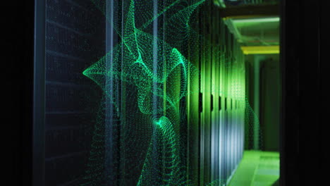 Animation-of-green-network-wave-moving-over-dark-computer-server-room