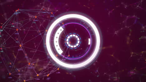 Animation-of-scope-scanning-and-network-of-connections-on-purple-background
