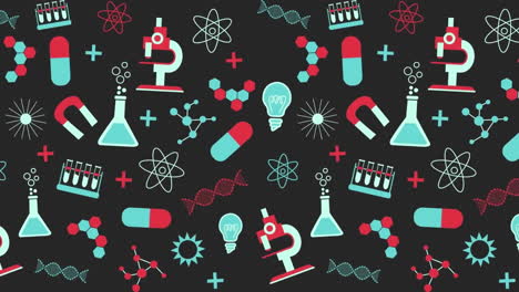 Animation-of-science-icons-over-black-background
