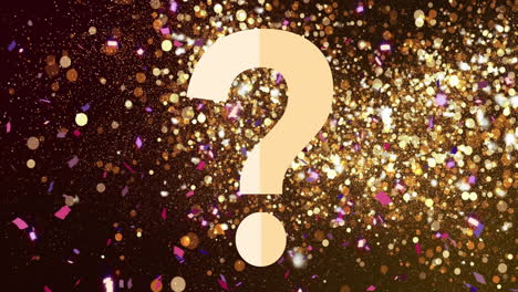 Animation-of-confetti-and-light-spots-over-question-mark-on-black-background
