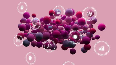 Animation-of-icons-over-spots-on-pink-background