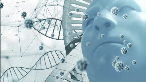 Animation-Von-Viruszellen-Und-DNA-Strang-über-Digitalem-Menschen