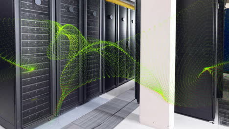 Animation-of-yellow-network-wave-moving-over-computer-server-room