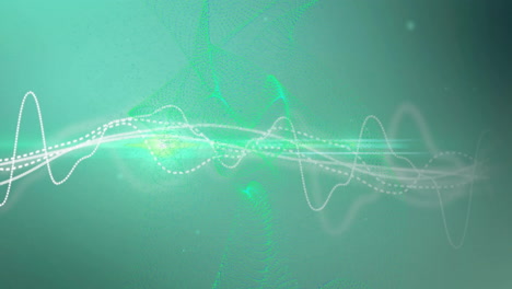 Animation-Von-Lichtspuren-Und-Datenverarbeitung-Auf-Grünem-Hintergrund