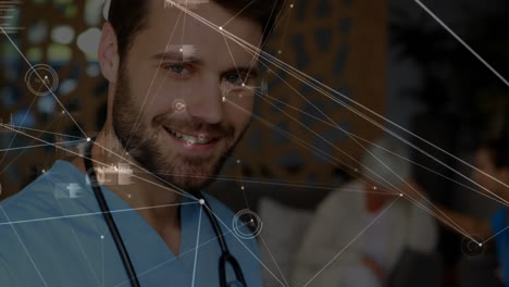 Animation-of-network-of-connections-over-caucasian-male-doctor