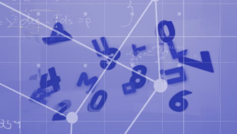 Animation-of-mathematical-equations-and-numbers-over-blue-background