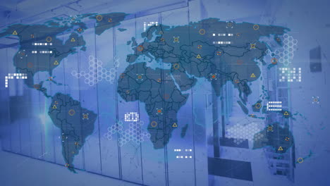 Animation-Der-Weltkarte-über-Dem-Serverraum