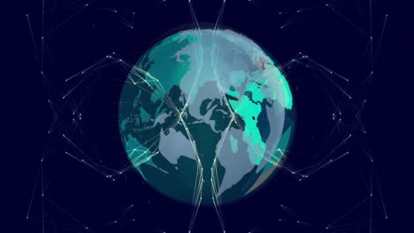 Animation-Von-Formen-Und-Globus-Auf-Blauem-Hintergrund