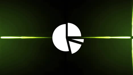 Animation-Von-Lichtspuren-Und-Kreisdiagramm-Datenverarbeitung-Auf-Grünem-Hintergrund