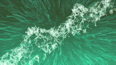 Animation-Leuchtender-Lichtspuren,-Die-Sich-über-Einen-DNA-Strang-Auf-Grünem-Hintergrund-Bewegen