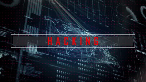 Animation-of-hacking-text-and-data-processing-over-world-map