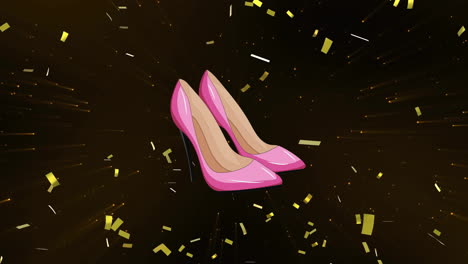 Animation-of-confetti-and-light-spots-over-high-heels-on-black-background