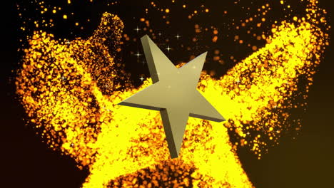 Animation-of-rotating-gold-star-over-glowing-lava-on-black-background