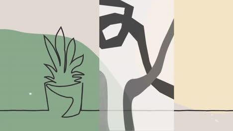 Animation-Der-Pflanzenumrisse-Auf-Mehrfarbigem-Hintergrund