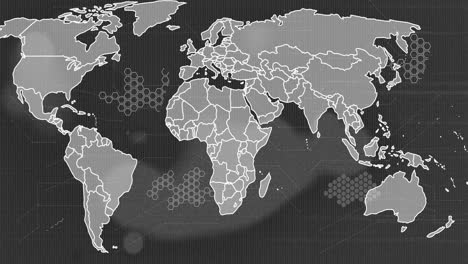 Animación-Del-Mapa-Mundial-Sobre-Formas-Sobre-Fondo-Negro