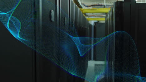 Animation-of-blue-network-wave-moving-over-dark-computer-server-room