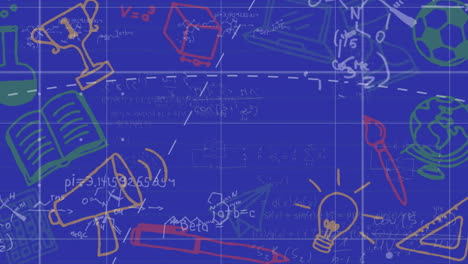 Animation-Der-Mathematischen-Datenverarbeitung-Und-Symbole-Auf-Blauem-Hintergrund