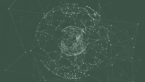 Animation-of-globe-with-network-of-connections-over-green-background