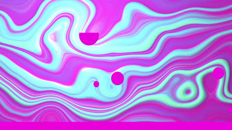 Animation-of-pink-bubbles-over-pink-and-blue-abstract-swirl-moving-on-desktop