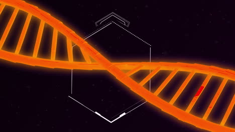 Animation-Eines-DNA-Strangs-über-Einem-Sechseck-Auf-Schwarzem-Hintergrund