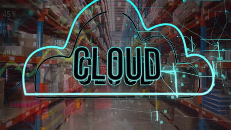 Animation-Von-Cloud-Text-über-Datenverarbeitung-Und-Verbindungen-über-Lager