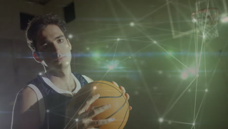 Animation-Des-Netzwerks-Von-Verbindungen-über-Einen-Kaukasischen-Basketballspieler