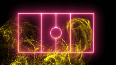 Animation-Eines-Leuchtenden-Neon-Sportplatzes-über-Orangefarbenen-Lichtspuren-Auf-Schwarzem-Hintergrund