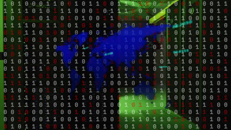 Animation-of-world-map,-binary-coding-and-data-processing-over-computer-servers