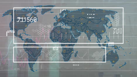 Animation-Der-Datenverarbeitung-über-Weltkarte-Auf-Weißem-Hintergrund