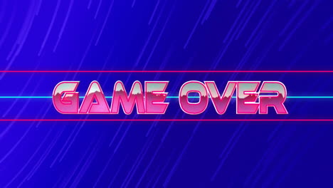 Animation-of-game-over-text-in-pink-metallic-letters-over-blue-light-trails-on-blue-background