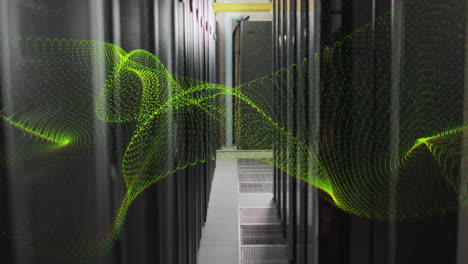 Animation-of-yellow-network-wave-over-computer-server-room