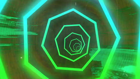 Animation-Eines-Neonleuchtenden-Tunnels-über-Einem-Lebendigen-Abstrakten-Musterhintergrund