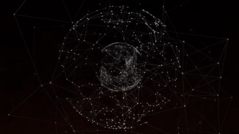 Animation-of-globe-of-network-of-connections-with-glowing-spots-over-dark-background