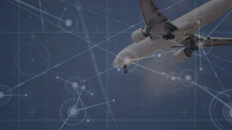 Animation-Eines-Netzwerks-Von-Verbindungen-über-Einem-Flugzeug-Am-Himmel