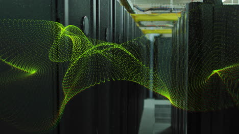 Animation-of-yellow-network-wave-moving-over-dark-computer-server-room