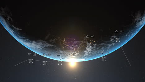 Animation-Von-Diagrammverarbeitungsdaten-über-Globus-Und-Sonne-Im-Weltraum