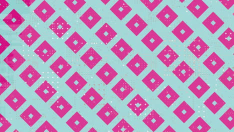 Animation-of-yellow-and-pink-square-pattern-over-data-processing-on-green-background