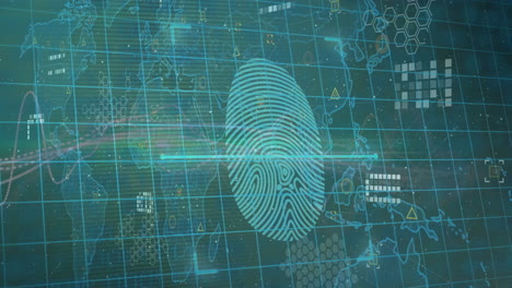 Animation-of-biometric-fingerprint-with-data-processing-over-dark-background