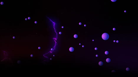 Animation-of-pink-and-purple-light-trail-and-purple-spheres-on-black-background