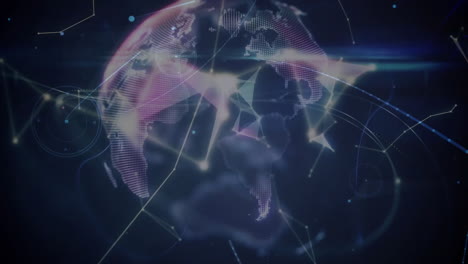Animation-Des-Netzwerks-Von-Verbindungen-Mit-Dem-Globus-Auf-Dunklem-Hintergrund