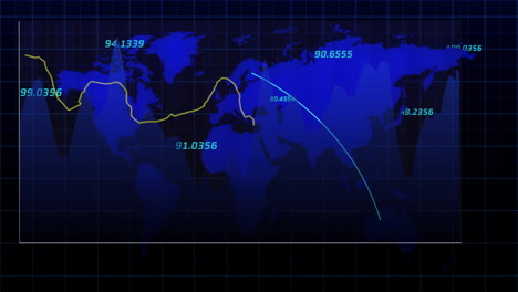 Animation-Einer-Blauen-Weltkarte,-Netzwerk--Und-Verarbeitungsdaten-Auf-Schwarzem-Hintergrund