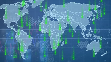 Animation-Der-Verarbeitung-Finanzieller-Daten-Mit-Binärkodierung-über-Einer-Weltkarte