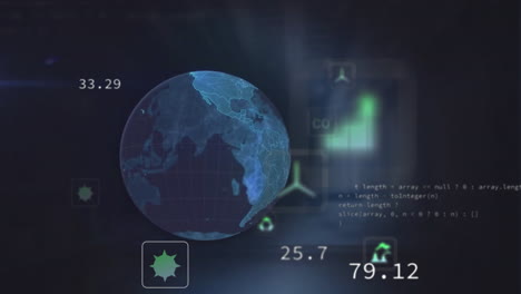 Animation-Des-Globus-Mit-Verbindungen-Und-Datenverarbeitung-Auf-Dunklem-Hintergrund