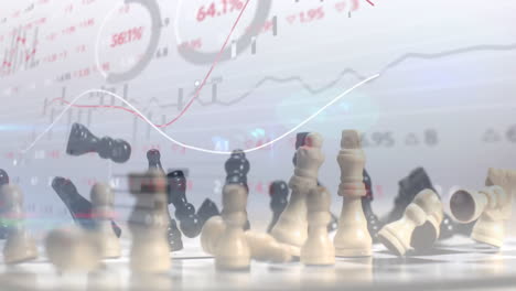 Animation-of-graphs-processing-data-over-chess-pieces-falling-on-board